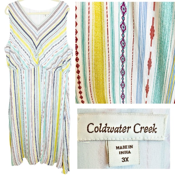 Coldwater Creek Dresses & Skirts - Coldwater Creek Maxi Dress 3X Sleeveless V Neck Stripe Aztec Tribal Southwestern